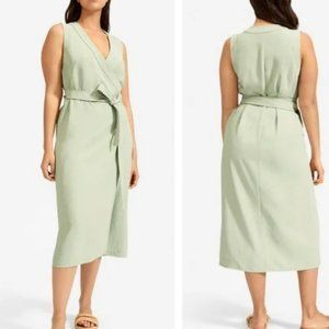 NEW Everlane Sz 8 The Japanese Goweave Sleeveless Wrap Midi Dress Green